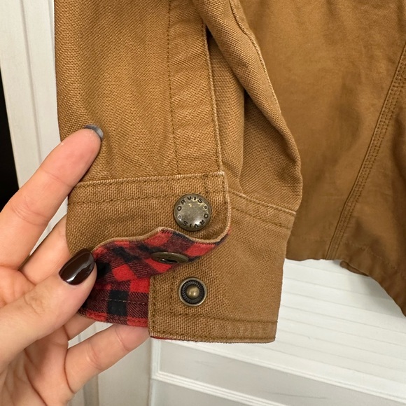 Orvis Tan Canvas Hoodie Jacket with Red Plaid Design. Size M, Great Condition - Picture 7 of 8